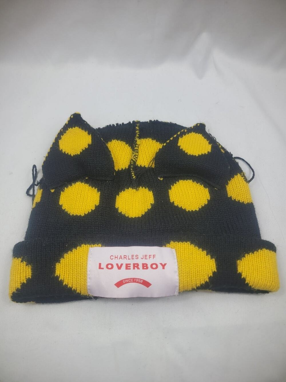 CHARLES JEFFREY LOVERBOY Knit Caps/Beanie Black & Yellow Bunny Ears Polka Dot